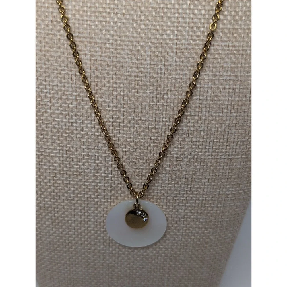 Monet Gold Tone White Enamel Disc Rhinestone Necklace